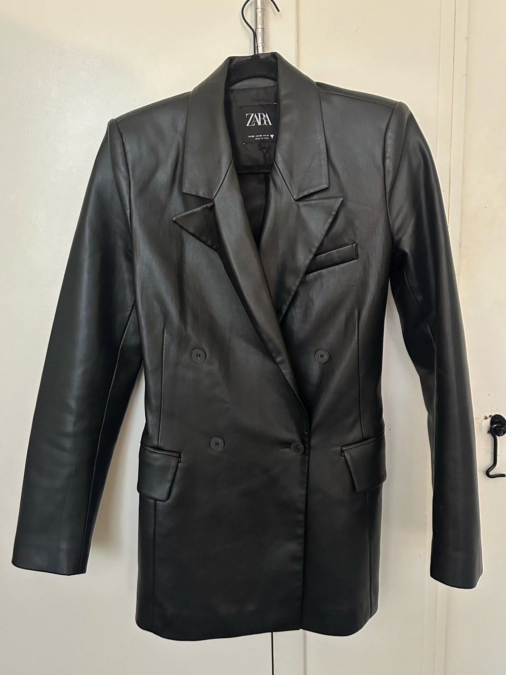 Zara Faux Leather Blazer Jacket Black
